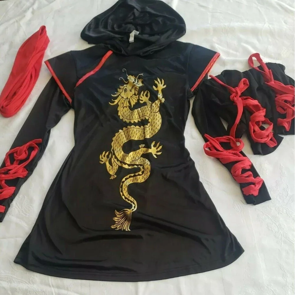 Costumes USA Ninja Costume Juniors Small (3-5) Black Red Gold Dragon Halloween